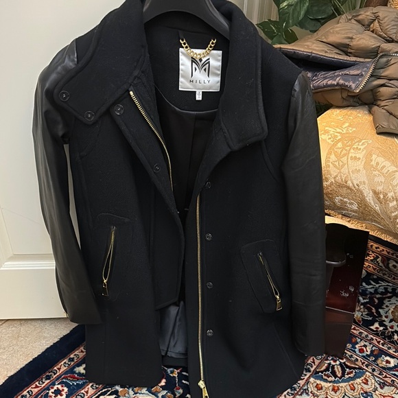 Milly Black Jacket with Leather Sleeves Women